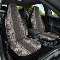 Hawaiian Art Flower Tribal with Lei Car Seat Cover Palaka Pattern Grayscale - Polynesian Pride