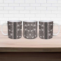 Hawaiian Art Flower Tribal with Lei Ceramic Mug Palaka Pattern Grayscale LT03 - Polynesian Pride