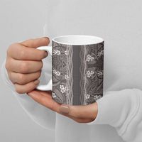 Hawaiian Art Flower Tribal with Lei Ceramic Mug Palaka Pattern Grayscale LT03 - Polynesian Pride