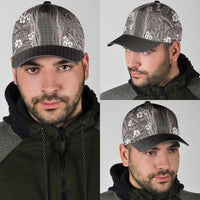 Hawaiian Art Flower Tribal with Lei Classic Cap Palaka Pattern Grayscale LT03 - Polynesian Pride