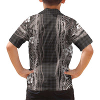Hawaiian Art Flower Tribal with Lei Family Matching Mermaid Dress and Hawaiian Shirt Palaka Pattern Grayscale - Polynesian Pride