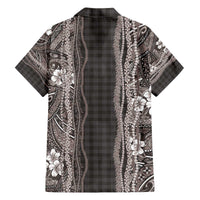 Hawaiian Art Flower Tribal with Lei Family Matching Off The Shoulder Long Sleeve Dress and Hawaiian Shirt Palaka Pattern Grayscale - Polynesian Pride