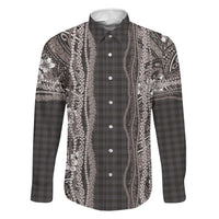 Hawaiian Art Flower Tribal with Lei Family Matching Off The Shoulder Long Sleeve Dress and Hawaiian Shirt Palaka Pattern Grayscale - Polynesian Pride