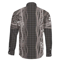 Hawaiian Art Flower Tribal with Lei Family Matching Off The Shoulder Long Sleeve Dress and Hawaiian Shirt Palaka Pattern Grayscale - Polynesian Pride