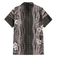 Hawaiian Art Flower Tribal with Lei Family Matching Off Shoulder Maxi Dress and Hawaiian Shirt Palaka Pattern Grayscale - Polynesian Pride