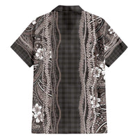 Hawaiian Art Flower Tribal with Lei Family Matching Off Shoulder Short Dress and Hawaiian Shirt Palaka Pattern Grayscale - Polynesian Pride