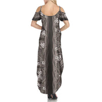 Hawaiian Art Flower Tribal with Lei Family Matching Summer Maxi Dress and Hawaiian Shirt Palaka Pattern Grayscale - Polynesian Pride