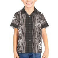 Hawaiian Art Flower Tribal with Lei Family Matching Tank Maxi Dress and Hawaiian Shirt Palaka Pattern Grayscale - Polynesian Pride
