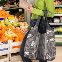 Hawaiian Art Flower Tribal with Lei Grocery Bag Palaka Pattern Grayscale - Polynesian Pride