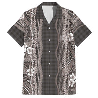 Hawaiian Art Flower Tribal with Lei Hawaiian Shirt Palaka Pattern Grayscale LT03 Gray - Polynesian Pride