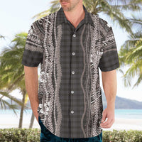 Hawaiian Art Flower Tribal with Lei Hawaiian Shirt Palaka Pattern Grayscale LT03 - Polynesian Pride