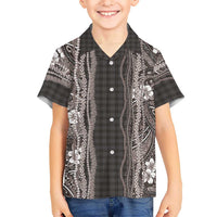 Hawaiian Art Flower Tribal with Lei Hawaiian Shirt Palaka Pattern Grayscale LT03 - Polynesian Pride