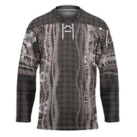 Hawaiian Art Flower Tribal with Lei Hockey Jersey Palaka Pattern Grayscale LT03 Unisex Gray - Polynesian Pride