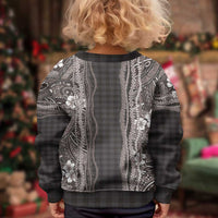 Hawaiian Art Flower Tribal with Lei Kid Ugly Christmas Sweater Palaka Pattern Grayscale - Polynesian Pride