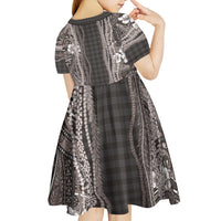 Hawaiian Art Flower Tribal with Lei Kid Short Sleeve Dress Palaka Pattern Grayscale LT03 - Polynesian Pride