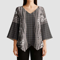 Hawaiian Art Flower Tribal with Lei Kimono Sleeve Blouse Palaka Pattern Grayscale LT03 - Polynesian Pride