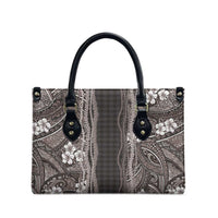 Hawaiian Art Flower Tribal with Lei Leather Bag Palaka Pattern Grayscale - Polynesian Pride