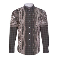 Hawaiian Art Flower Tribal with Lei Long Sleeve Button Shirt Palaka Pattern Grayscale LT03 Unisex Gray - Polynesian Pride