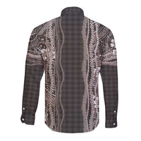 Hawaiian Art Flower Tribal with Lei Long Sleeve Button Shirt Palaka Pattern Grayscale LT03 - Polynesian Pride