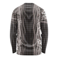 Hawaiian Art Flower Tribal with Lei Long Sleeve Shirt Palaka Pattern Grayscale LT03 - Polynesian Pride