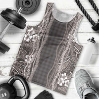 Hawaiian Art Flower Tribal with Lei Men Tank Top Palaka Pattern Grayscale LT03 - Polynesian Pride