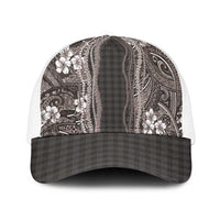 Hawaiian Art Flower Tribal with Lei Mesh Trucker Cap Palaka Pattern Grayscale - Polynesian Pride