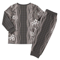 Hawaiian Art Flower Tribal with Lei Christmas Pajama Set Palaka Pattern Grayscale - Polynesian Pride