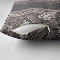 Hawaiian Art Flower Tribal with Lei Pillow Cover Palaka Pattern Grayscale - Polynesian Pride