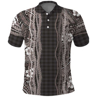 Hawaiian Art Flower Tribal with Lei Polo Shirt Palaka Pattern Grayscale LT03 Gray - Polynesian Pride
