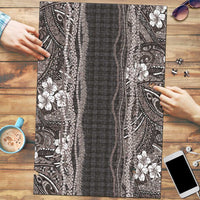 Hawaiian Art Flower Tribal with Lei Puzzle Palaka Pattern Grayscale LT03 Gray - Polynesian Pride