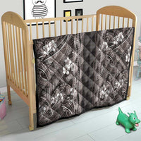 Hawaiian Art Flower Tribal with Lei Quilt Palaka Pattern Grayscale - Polynesian Pride