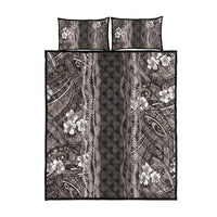 Hawaiian Art Flower Tribal with Lei Quilt Bed Set Palaka Pattern Grayscale - Polynesian Pride