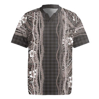 Hawaiian Art Flower Tribal with Lei Rugby Jersey Palaka Pattern Grayscale - Polynesian Pride