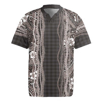 Hawaiian Art Flower Tribal with Lei Rugby Jersey Palaka Pattern Grayscale LT03 Gray - Polynesian Pride