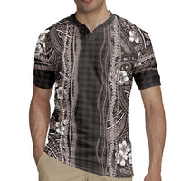 Hawaiian Art Flower Tribal with Lei Rugby Jersey Palaka Pattern Grayscale - Polynesian Pride