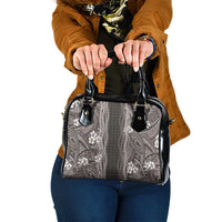 Hawaiian Art Flower Tribal with Lei Shoulder Handbag Palaka Pattern Grayscale LT03 One Size Gray - Polynesian Pride