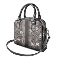 Hawaiian Art Flower Tribal with Lei Shoulder Handbag Palaka Pattern Grayscale LT03 - Polynesian Pride