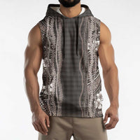 Hawaiian Art Flower Tribal with Lei Sleeveless Hoodie Palaka Pattern Grayscale LT03 - Polynesian Pride
