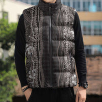 Hawaiian Art Flower Tribal with Lei Sleeveless Puffer Jacket Palaka Pattern Grayscale LT03 - Polynesian Pride