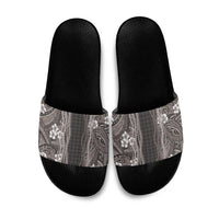 Hawaiian Art Flower Tribal with Lei Slide Sandals Palaka Pattern Grayscale - Polynesian Pride