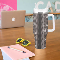 Hawaiian Art Flower Tribal with Lei Tumbler With Handle Palaka Pattern Grayscale - Polynesian Pride