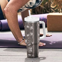 Hawaiian Art Flower Tribal with Lei Tumbler With Handle Palaka Pattern Grayscale - Polynesian Pride