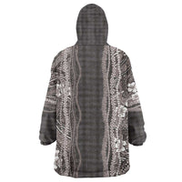 Hawaiian Art Flower Tribal with Lei Wearable Blanket Hoodie Palaka Pattern Grayscale LT03 - Polynesian Pride
