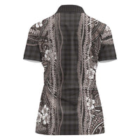 Hawaiian Art Flower Tribal with Lei Women Polo Shirt Palaka Pattern Grayscale LT03 - Polynesian Pride