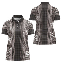 Hawaiian Art Flower Tribal with Lei Women Polo Shirt Palaka Pattern Grayscale LT03 - Polynesian Pride