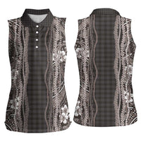 Hawaiian Art Flower Tribal with Lei Women Sleeveless Polo Shirt Palaka Pattern Grayscale LT03 - Polynesian Pride