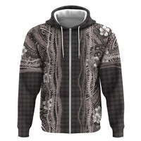 Hawaiian Art Flower Tribal with Lei Zip Hoodie Palaka Pattern Grayscale LT03 Zip Hoodie Gray - Polynesian Pride