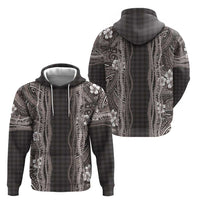 Hawaiian Art Flower Tribal with Lei Zip Hoodie Palaka Pattern Grayscale LT03 - Polynesian Pride