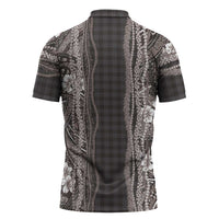 Hawaiian Art Flower Tribal with Lei Zipper Polo Shirt Palaka Pattern Grayscale LT03 - Polynesian Pride