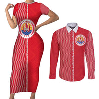 Custom Tahiti Football-Iron Warriors Couples Matching Short Sleeve Bodycon Dress and Long Sleeve Button Shirt